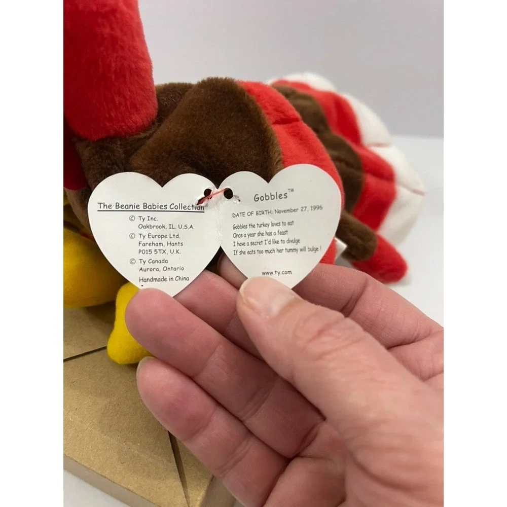 Ty Beanie Babies Gobbles the Turkey 1996 Vintage Plush Toy Brown Red White